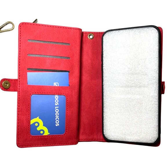 Wallet Phone Case iPhone 11 Pro Max Modos Logicos Case Wrist Strap Red Leather - Picture 2 of 16